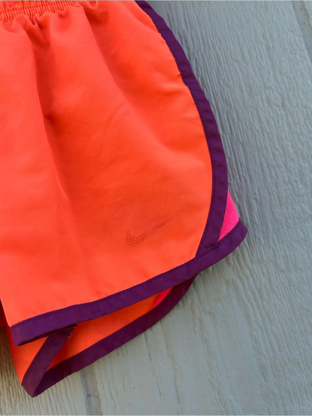 Nike Kids Dri-FIT Orange Athletic Shorts Purple Contrast Trim